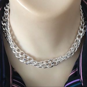 silver double chain necklace. 12-15”. NWT